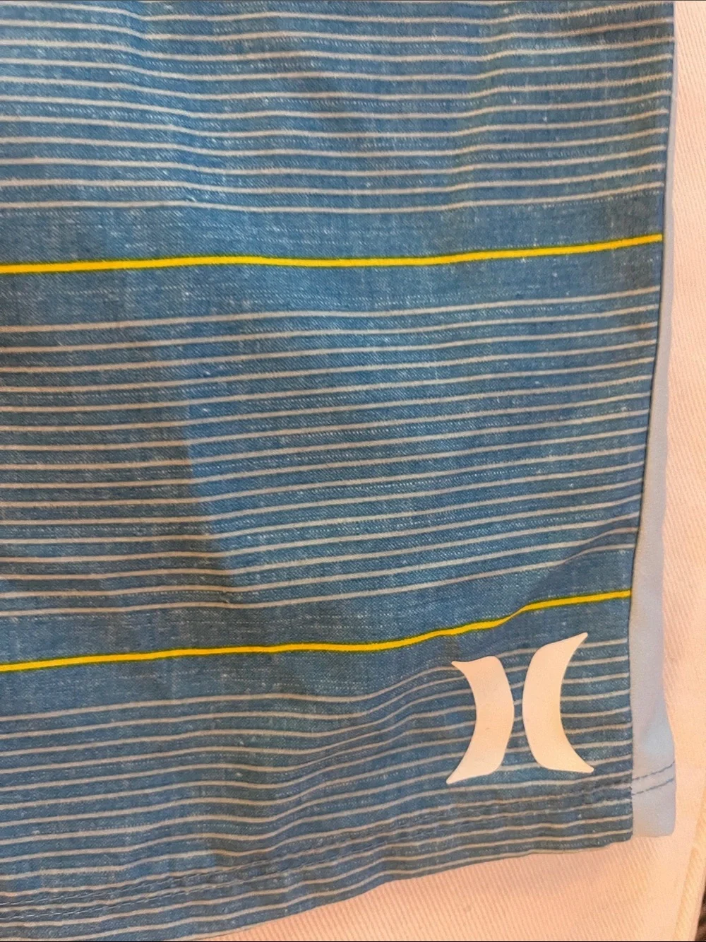 Hurley Blue Board Shorts with Yellow Stripe Accents Size 18/29
